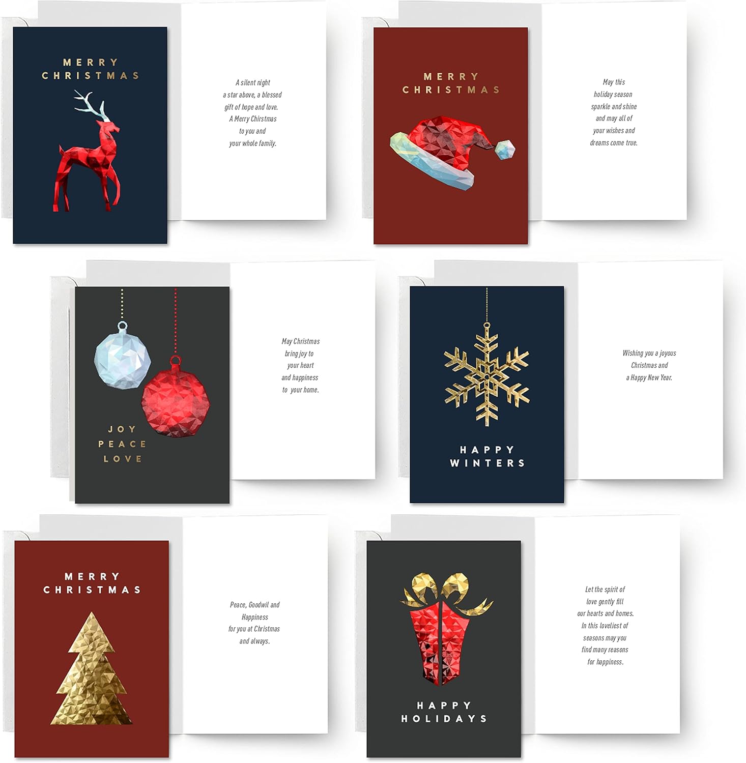 easykart labels 18 Christmas Greeting Card Assortment With Envelopes, Gold Foil With 3D Embossing Effect Design, 5.75 x 4.25 Inch