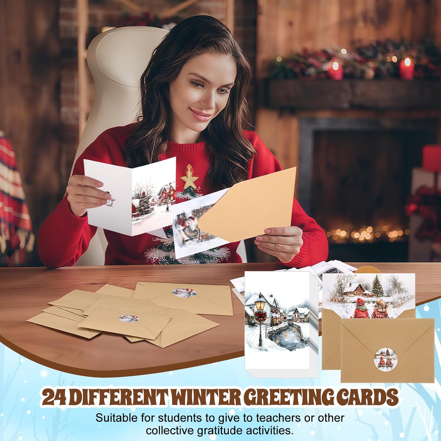 Tenceur 240 Sets Christmas Cards with Envelopes Set Snow Merry Christmas Greeting Cards Bulk Happy Holiday Postcards for Winter Season Gift Xmas New Year Party Favors, 24 Designs