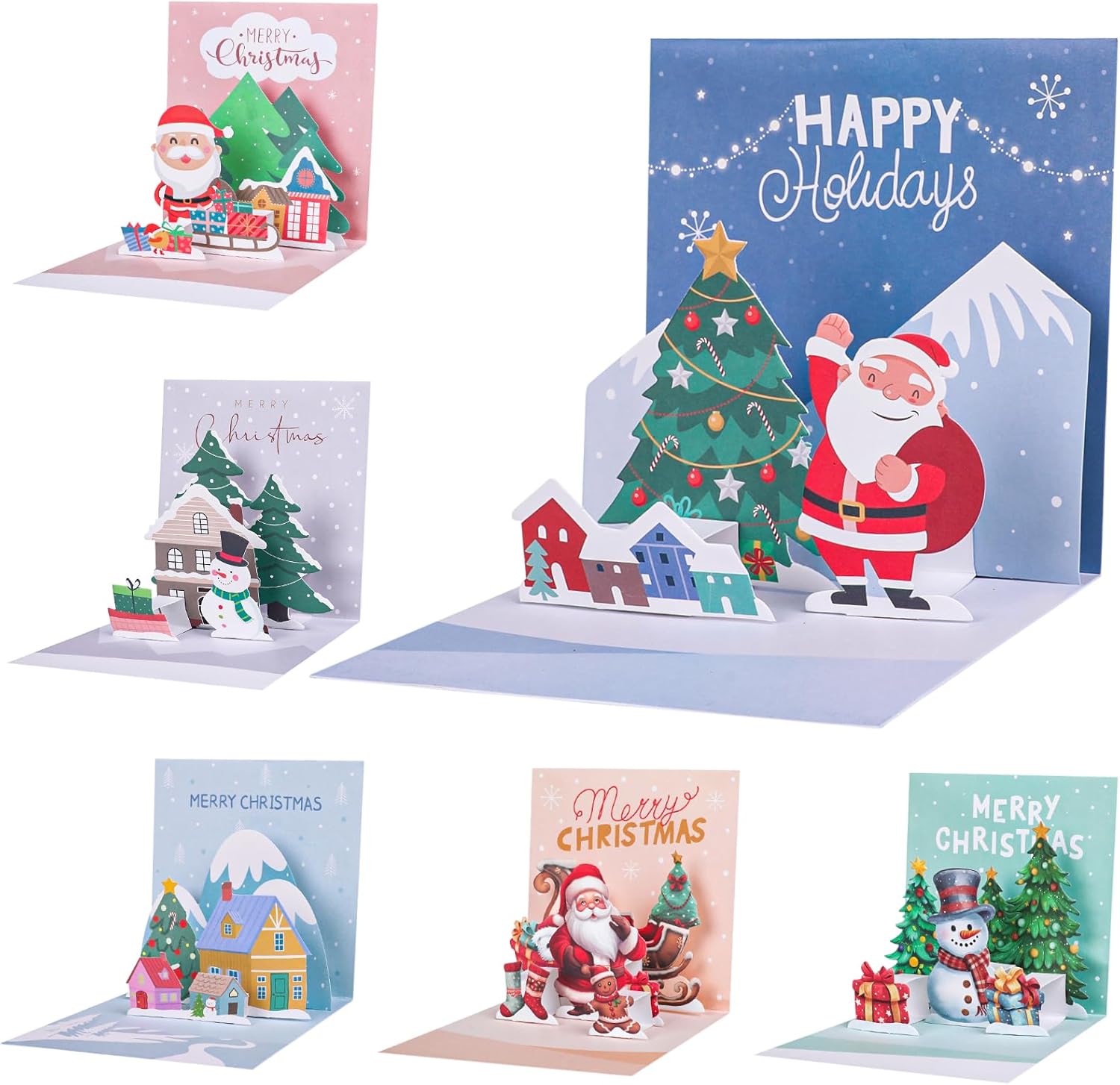 DIYASY 3D Christmas Gifts Cards, 6 Pack Pop Up Greeting Cards with Envelopes Holiday Card Funny Handmade Postcards Bulk for Kids Husband Wife Merry Xmas New Year