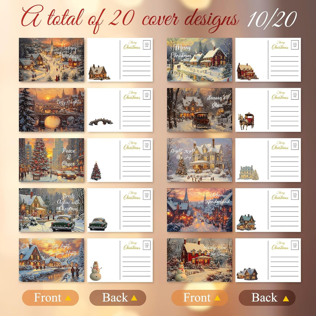 Nuanchu 80 Pcs Vintage Christmas Cards Bulk 4 x 6 Inch City Snow Scene Postcards Retro Winter Blank Greeting Cards for Xmas Holiday Party Home Friends Family
