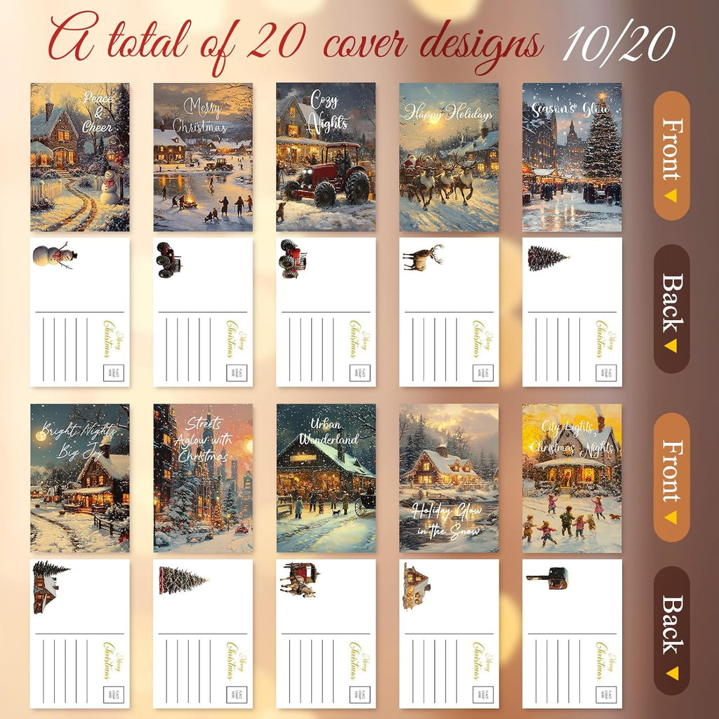 Nuanchu 80 Pcs Vintage Christmas Cards Bulk 4 x 6 Inch City Snow Scene Postcards Retro Winter Blank Greeting Cards for Xmas Holiday Party Home Friends Family