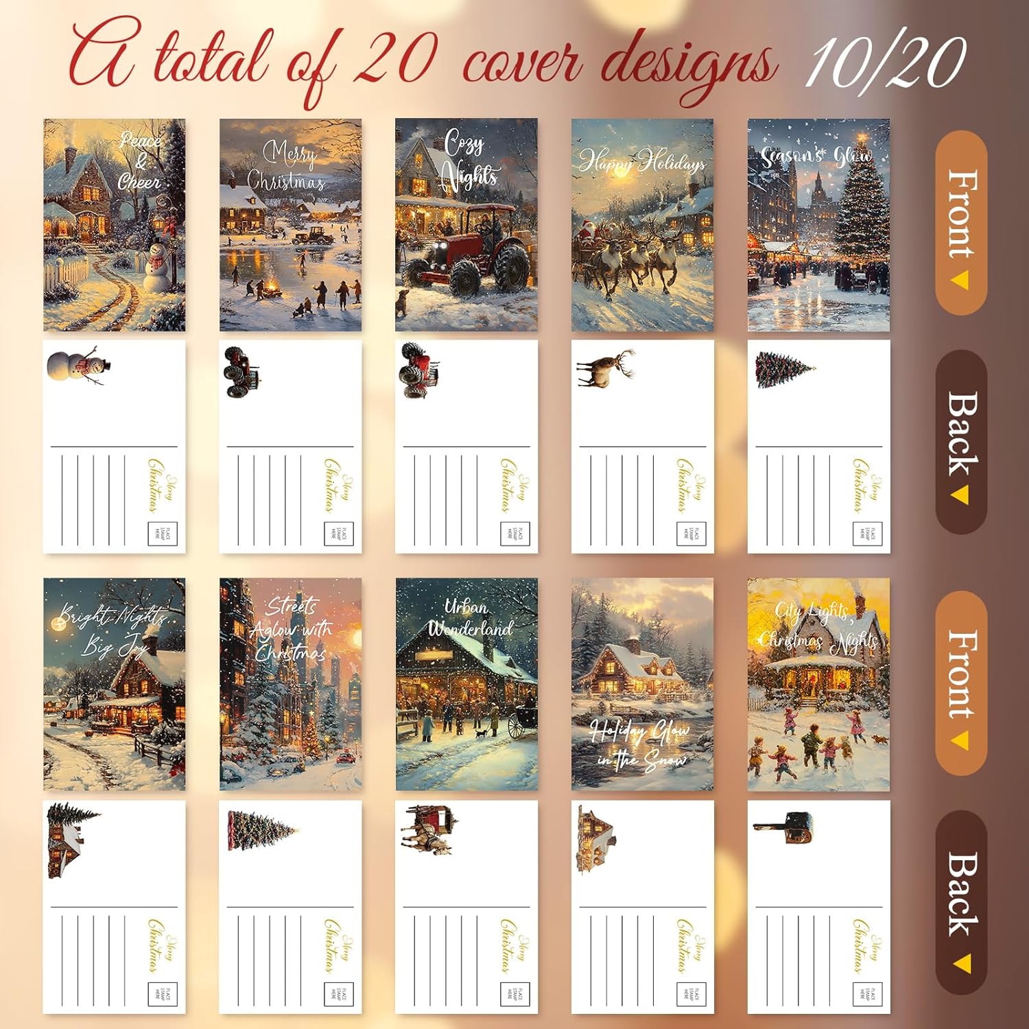 Nuanchu 80 Pcs Vintage Christmas Cards Bulk 4 x 6 Inch City Snow Scene Postcards Retro Winter Blank Greeting Cards for Xmas Holiday Party Home Friends Family