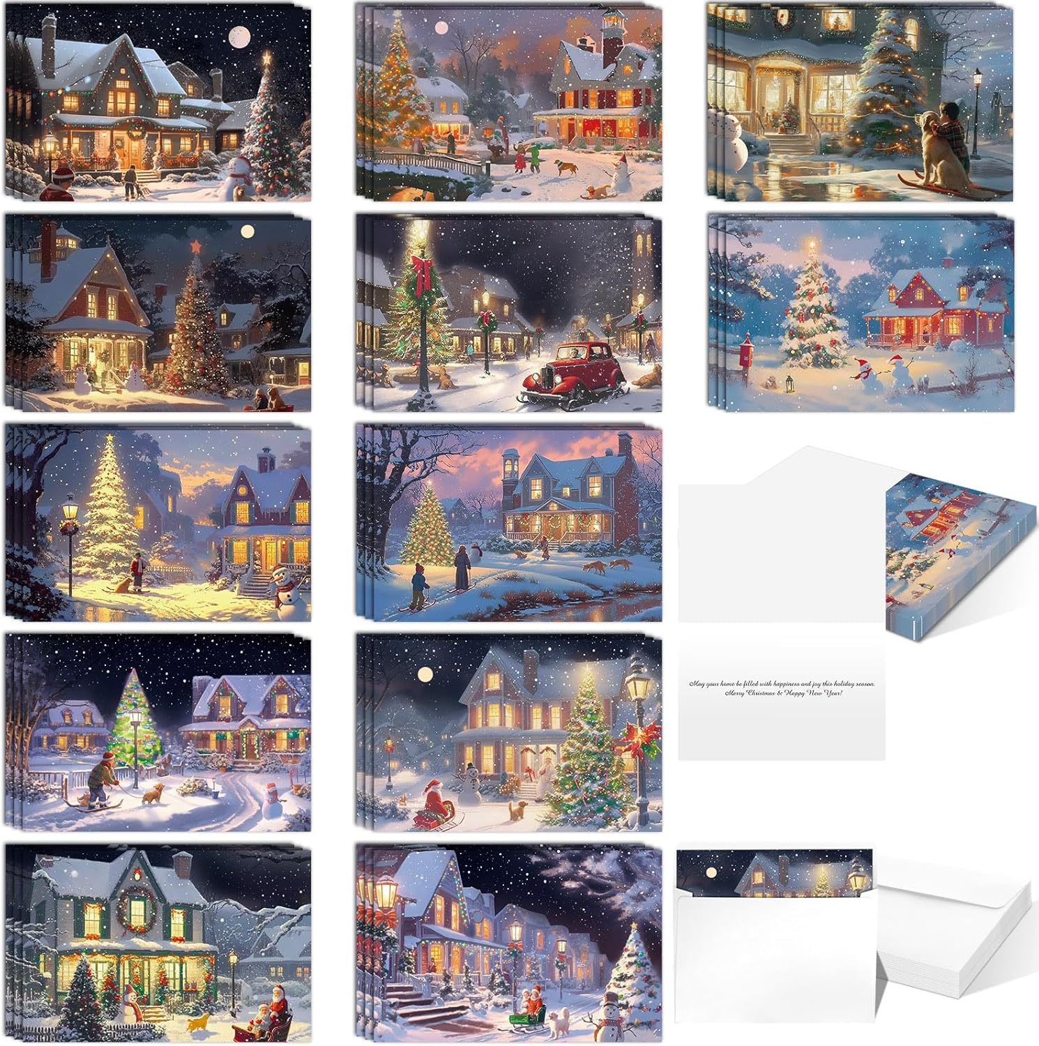 36 Pcs Christmas Night Christmas Cards Peaceful Night Greeting Cards with Envelopes and Message Inside for Christmas, Winter, Holiday