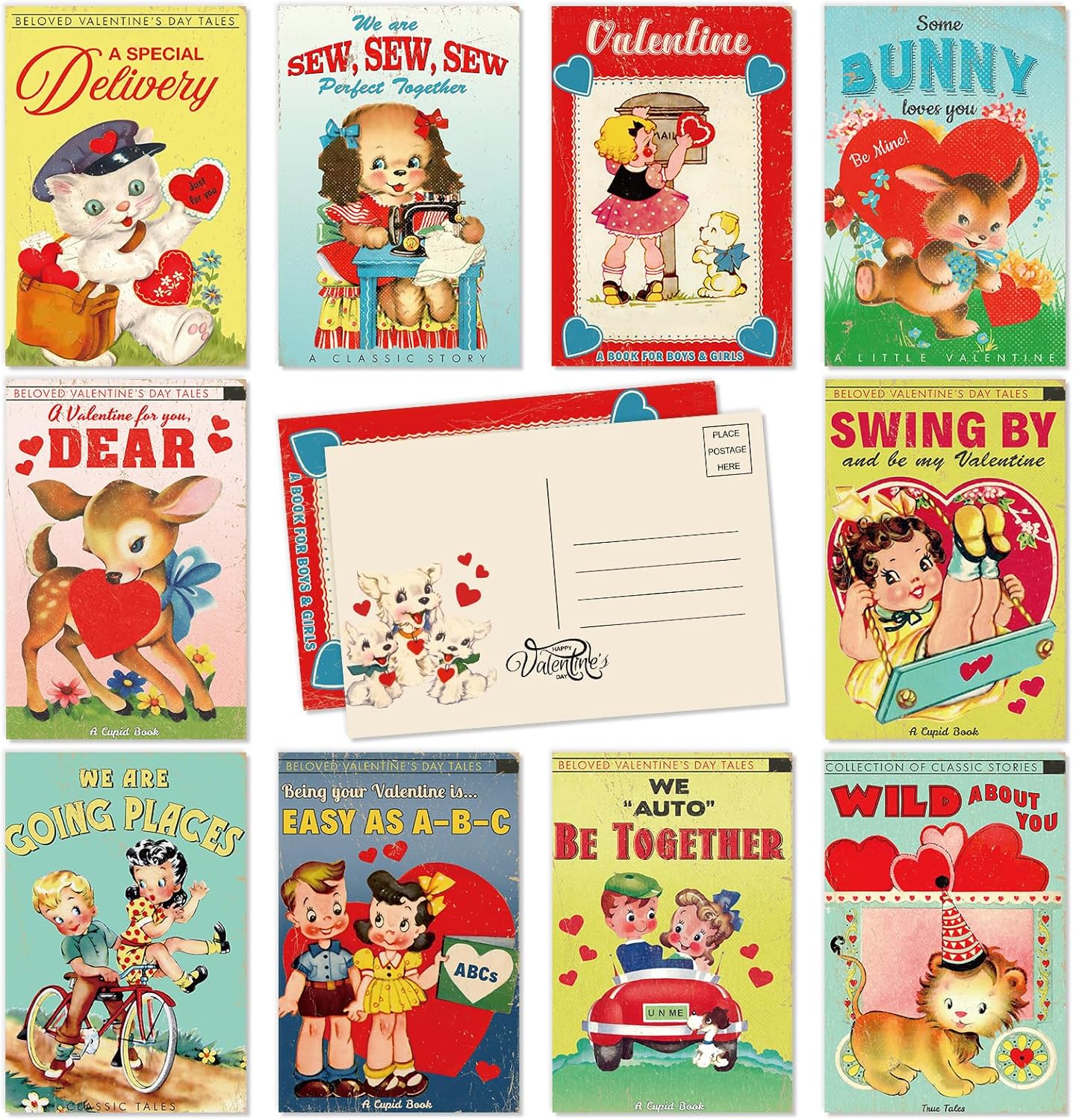 Whaline 40Pcs Christmas Postcards Pink Santa Snowman Deer Post Cards Assortment 10 Designs Xmas Greeting Cards for Winter Holidays Birthday, 4 x 6 Inch