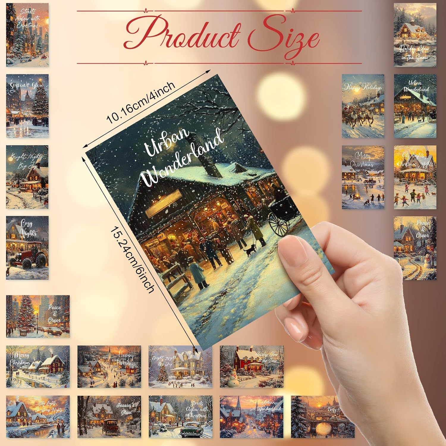 Nuanchu 80 Pcs Vintage Christmas Cards Bulk 4 x 6 Inch City Snow Scene Postcards Retro Winter Blank Greeting Cards for Xmas Holiday Party Home Friends Family