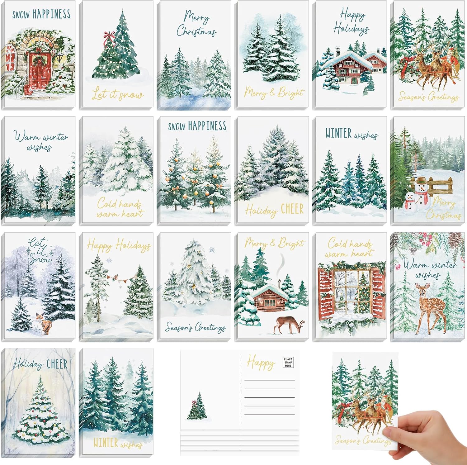 Nuanchu 80 Pcs Vintage Christmas Cards Bulk 4 x 6 Inch City Snow Scene Postcards Retro Winter Blank Greeting Cards for Xmas Holiday Party Home Friends Family