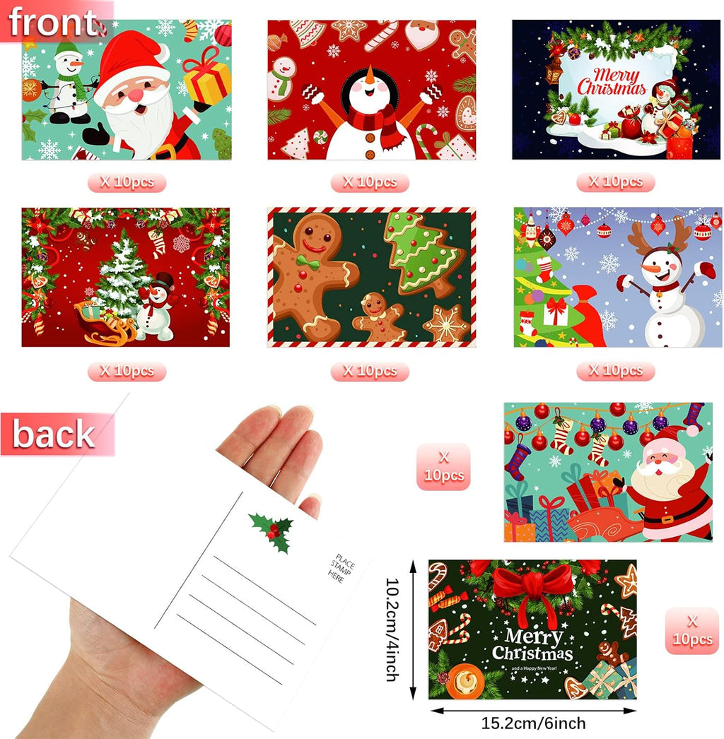 Junkin 80 Pack Christmas Postcards Merry Christmas Greeting Postcards Xmas Tree Snowman Santa Claus Cards for Holiday Xmas Wishes Party Favors, 4 x 6 Inch (Santa Claus)