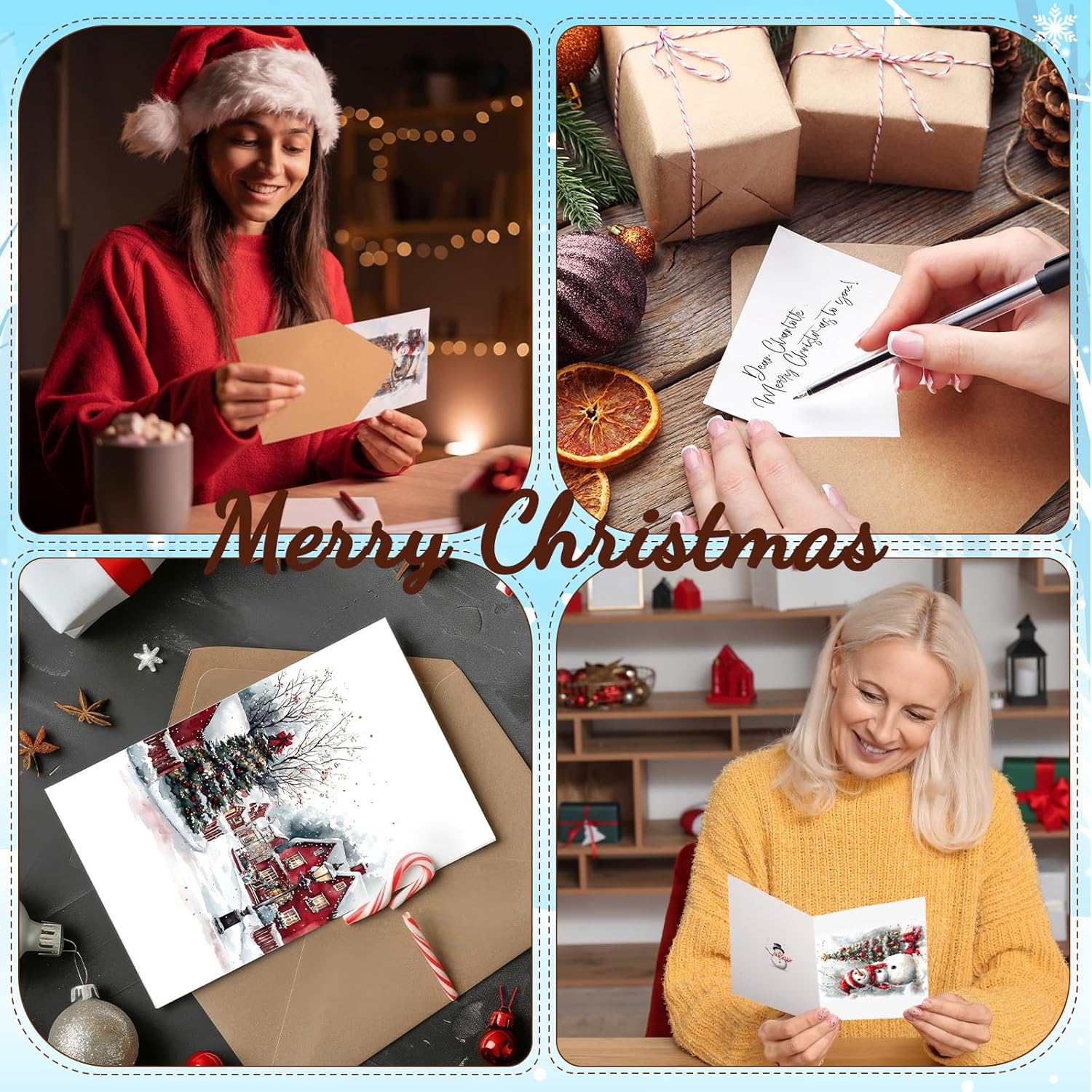 Tenceur 240 Sets Christmas Cards with Envelopes Set Snow Merry Christmas Greeting Cards Bulk Happy Holiday Postcards for Winter Season Gift Xmas New Year Party Favors, 24 Designs