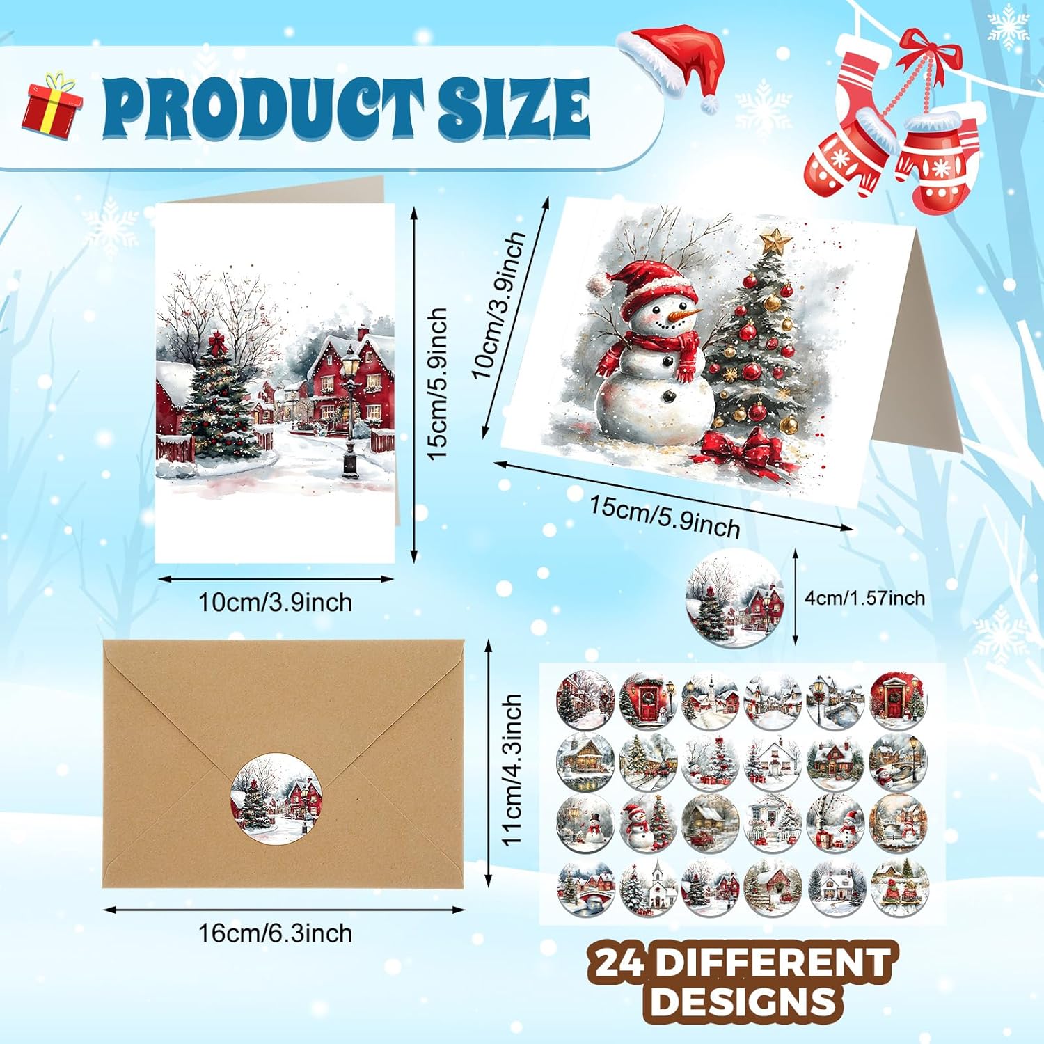 Tenceur 240 Sets Christmas Cards with Envelopes Set Snow Merry Christmas Greeting Cards Bulk Happy Holiday Postcards for Winter Season Gift Xmas New Year Party Favors, 24 Designs