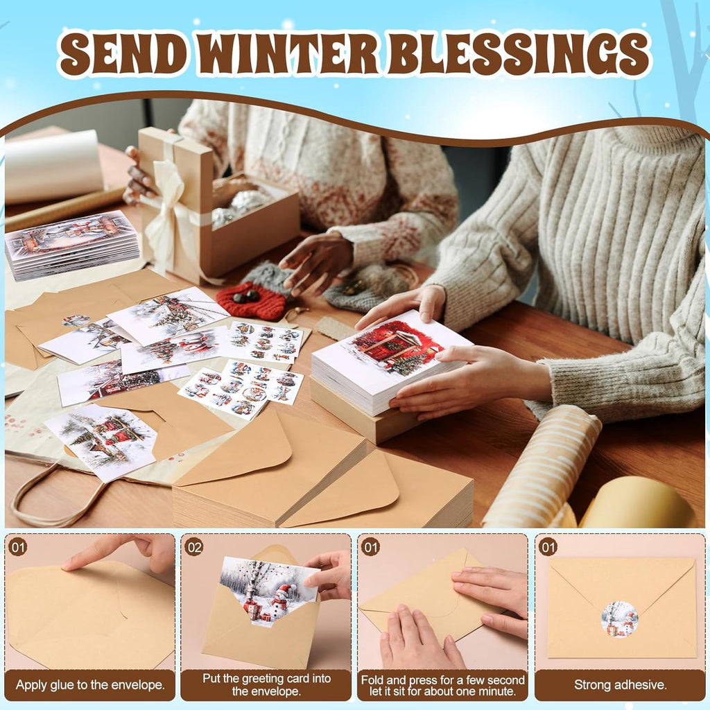 Tenceur 240 Sets Christmas Cards with Envelopes Set Snow Merry Christmas Greeting Cards Bulk Happy Holiday Postcards for Winter Season Gift Xmas New Year Party Favors, 24 Designs