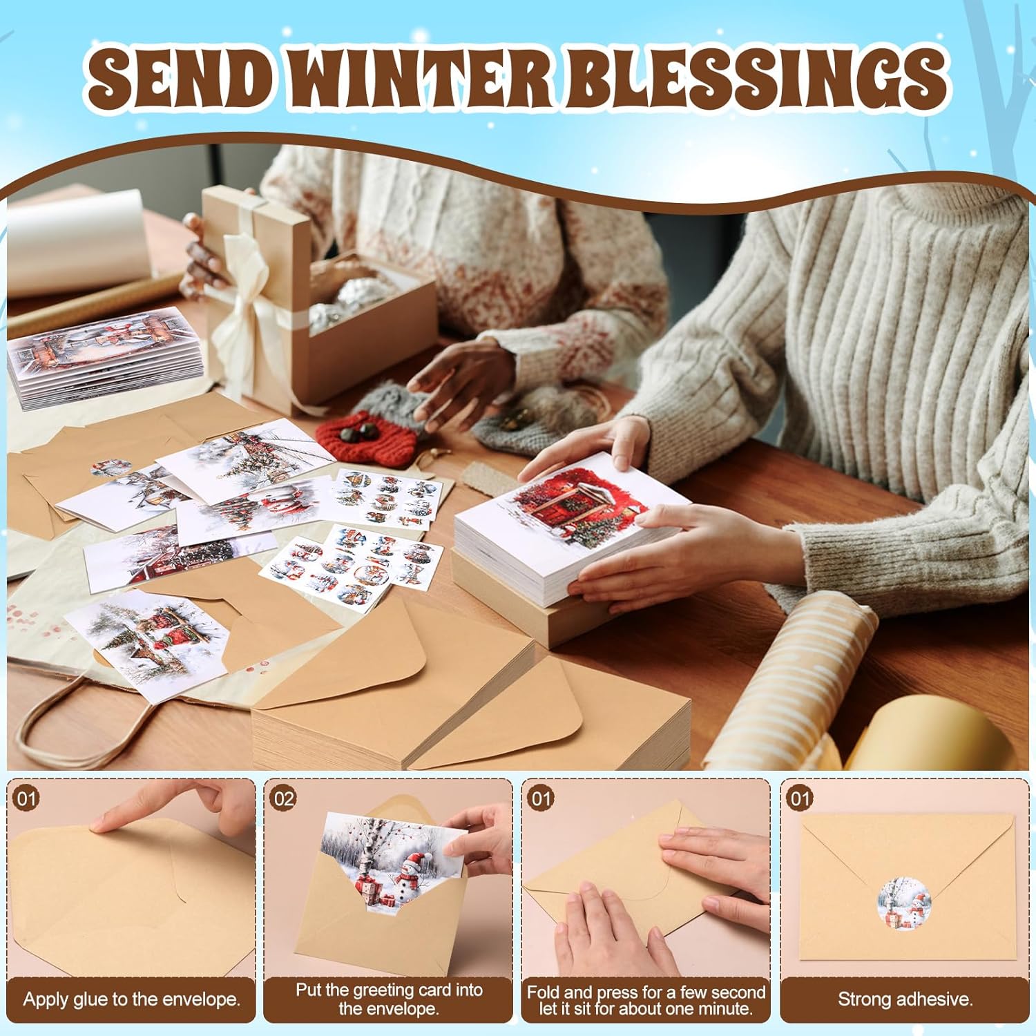 Tenceur 240 Sets Christmas Cards with Envelopes Set Snow Merry Christmas Greeting Cards Bulk Happy Holiday Postcards for Winter Season Gift Xmas New Year Party Favors, 24 Designs