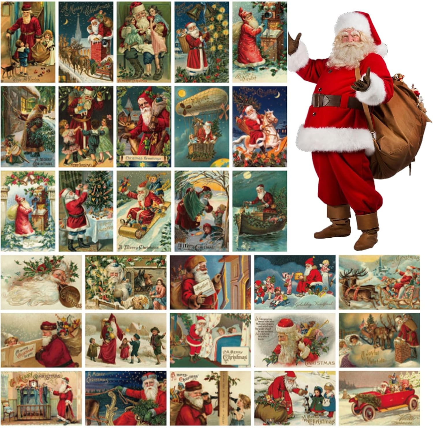 30 Pcs Retro Christmas Greeting Cards Vintage Xmas Cards Christmas Holiday Cards Santa Christmas Reprint Antique Postcard Set Merry Christmas Cards for All Occasions New Year Gift Giving