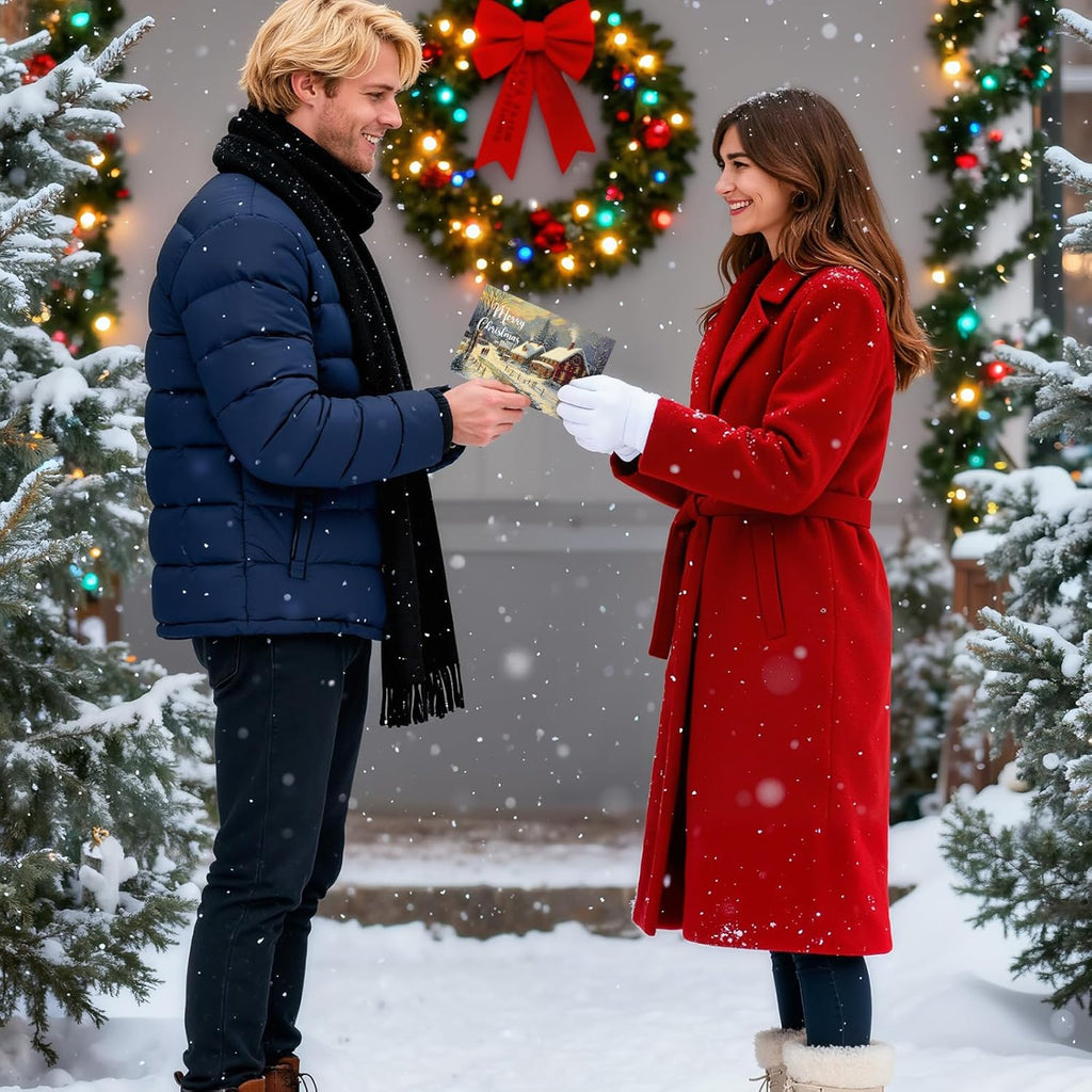 Nuanchu 80 Pcs Vintage Christmas Cards Bulk 4 x 6 Inch City Snow Scene Postcards Retro Winter Blank Greeting Cards for Xmas Holiday Party Home Friends Family