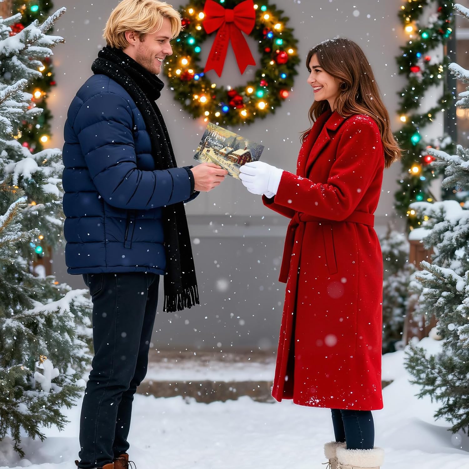 Nuanchu 80 Pcs Vintage Christmas Cards Bulk 4 x 6 Inch City Snow Scene Postcards Retro Winter Blank Greeting Cards for Xmas Holiday Party Home Friends Family