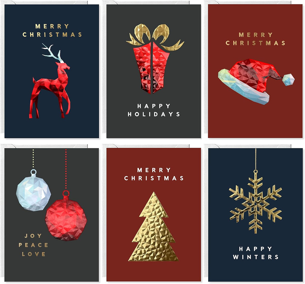 easykart labels 18 Christmas Greeting Card Assortment With Envelopes, Gold Foil With 3D Embossing Effect Design, 5.75 x 4.25 Inch