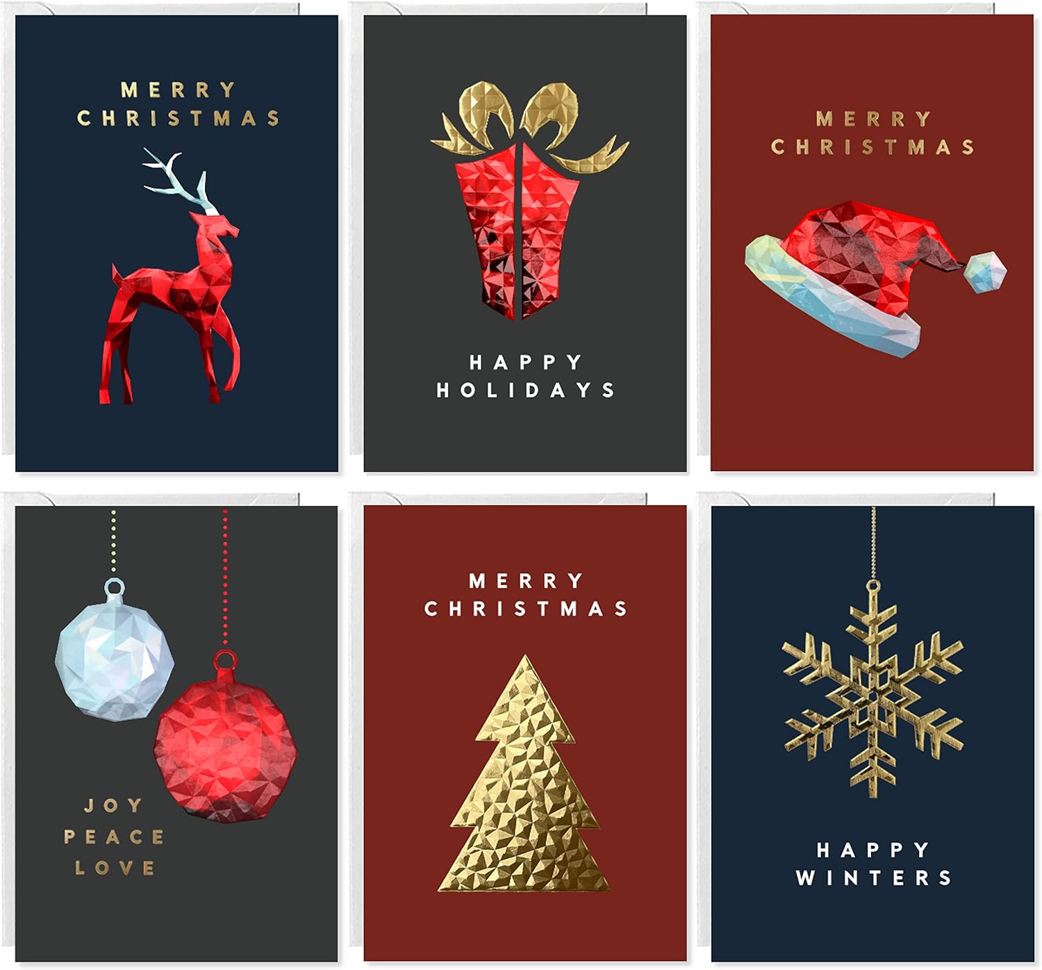 easykart labels 18 Christmas Greeting Card Assortment With Envelopes, Gold Foil With 3D Embossing Effect Design, 5.75 x 4.25 Inch