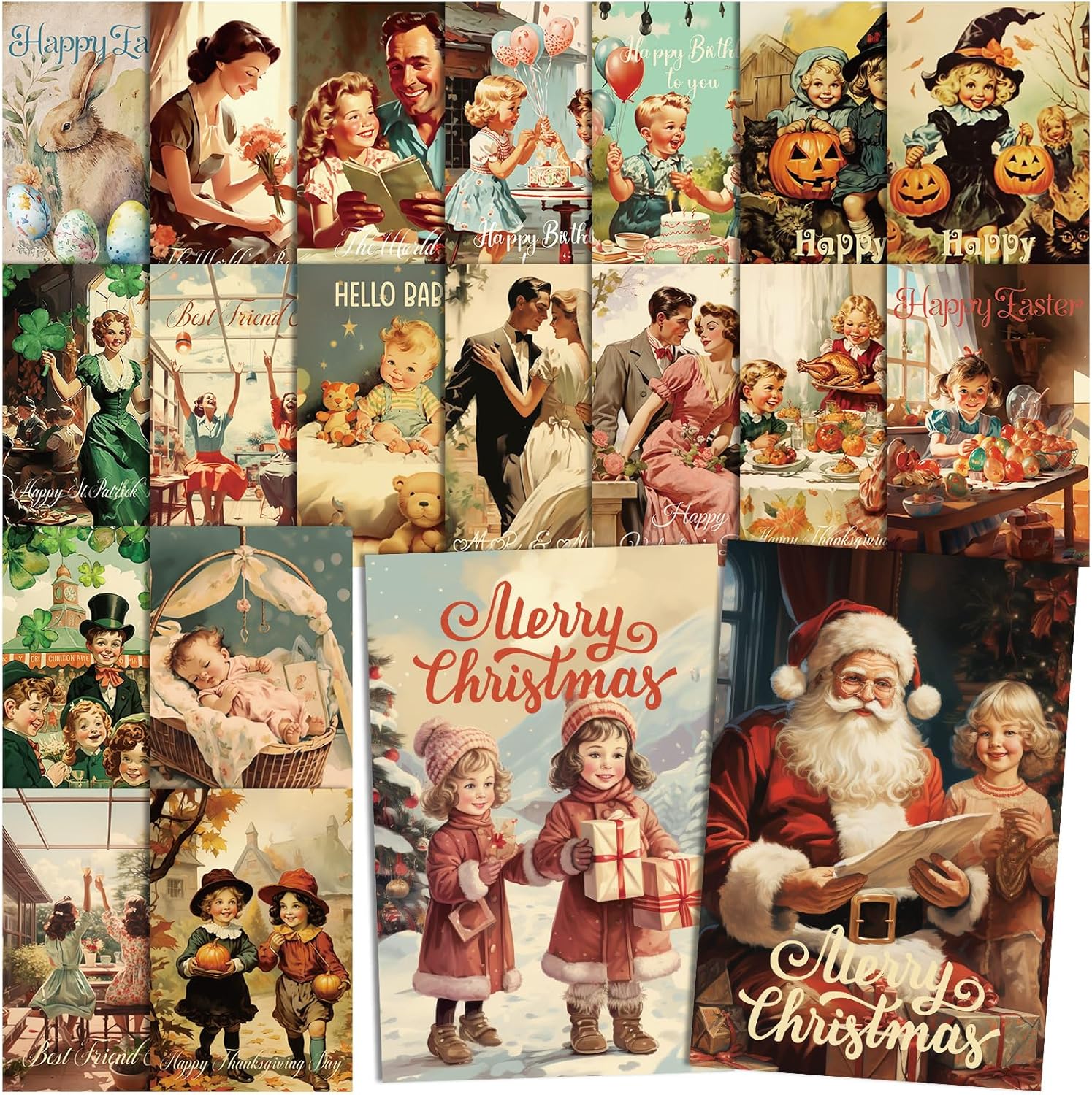 Nuanchu 80 Pcs Vintage Christmas Cards Bulk 4 x 6 Inch City Snow Scene Postcards Retro Winter Blank Greeting Cards for Xmas Holiday Party Home Friends Family