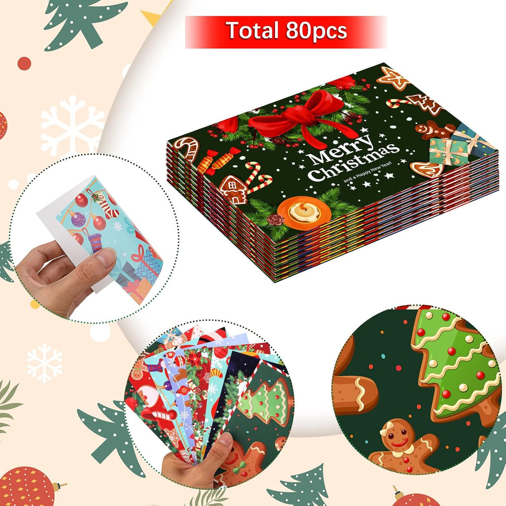 Junkin 80 Pack Christmas Postcards Merry Christmas Greeting Postcards Xmas Tree Snowman Santa Claus Cards for Holiday Xmas Wishes Party Favors, 4 x 6 Inch (Santa Claus)
