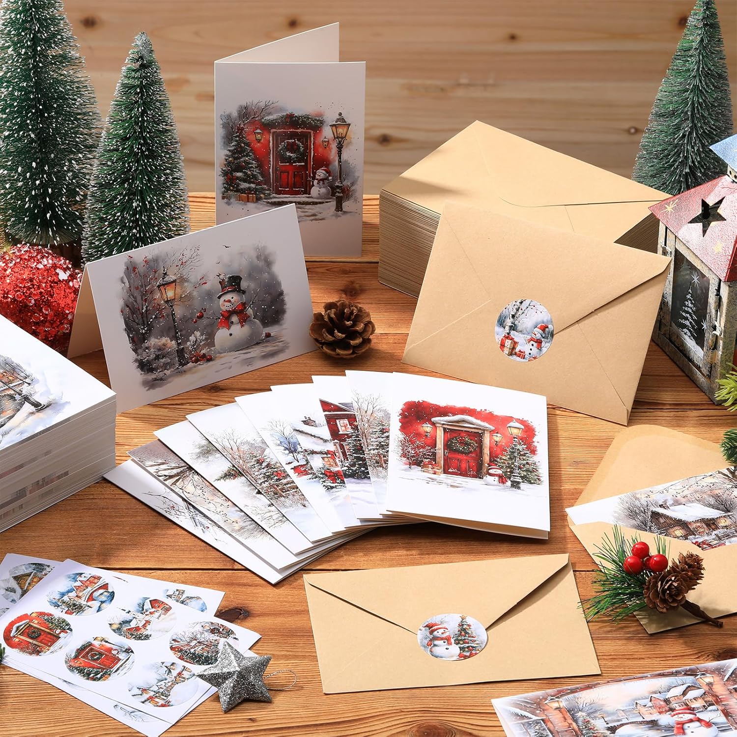 Tenceur 240 Sets Christmas Cards with Envelopes Set Snow Merry Christmas Greeting Cards Bulk Happy Holiday Postcards for Winter Season Gift Xmas New Year Party Favors, 24 Designs