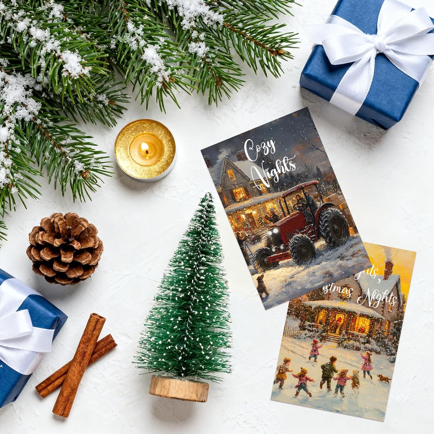 Nuanchu 80 Pcs Vintage Christmas Cards Bulk 4 x 6 Inch City Snow Scene Postcards Retro Winter Blank Greeting Cards for Xmas Holiday Party Home Friends Family