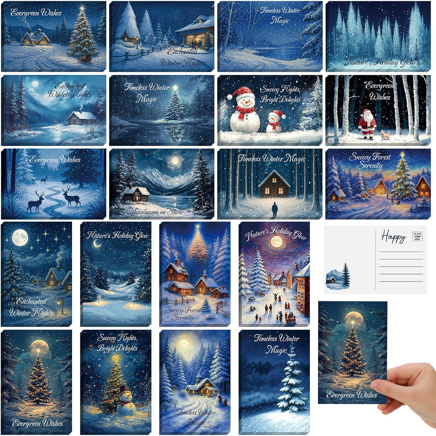 Nuanchu 80 Pcs Vintage Christmas Cards Bulk 4 x 6 Inch City Snow Scene Postcards Retro Winter Blank Greeting Cards for Xmas Holiday Party Home Friends Family