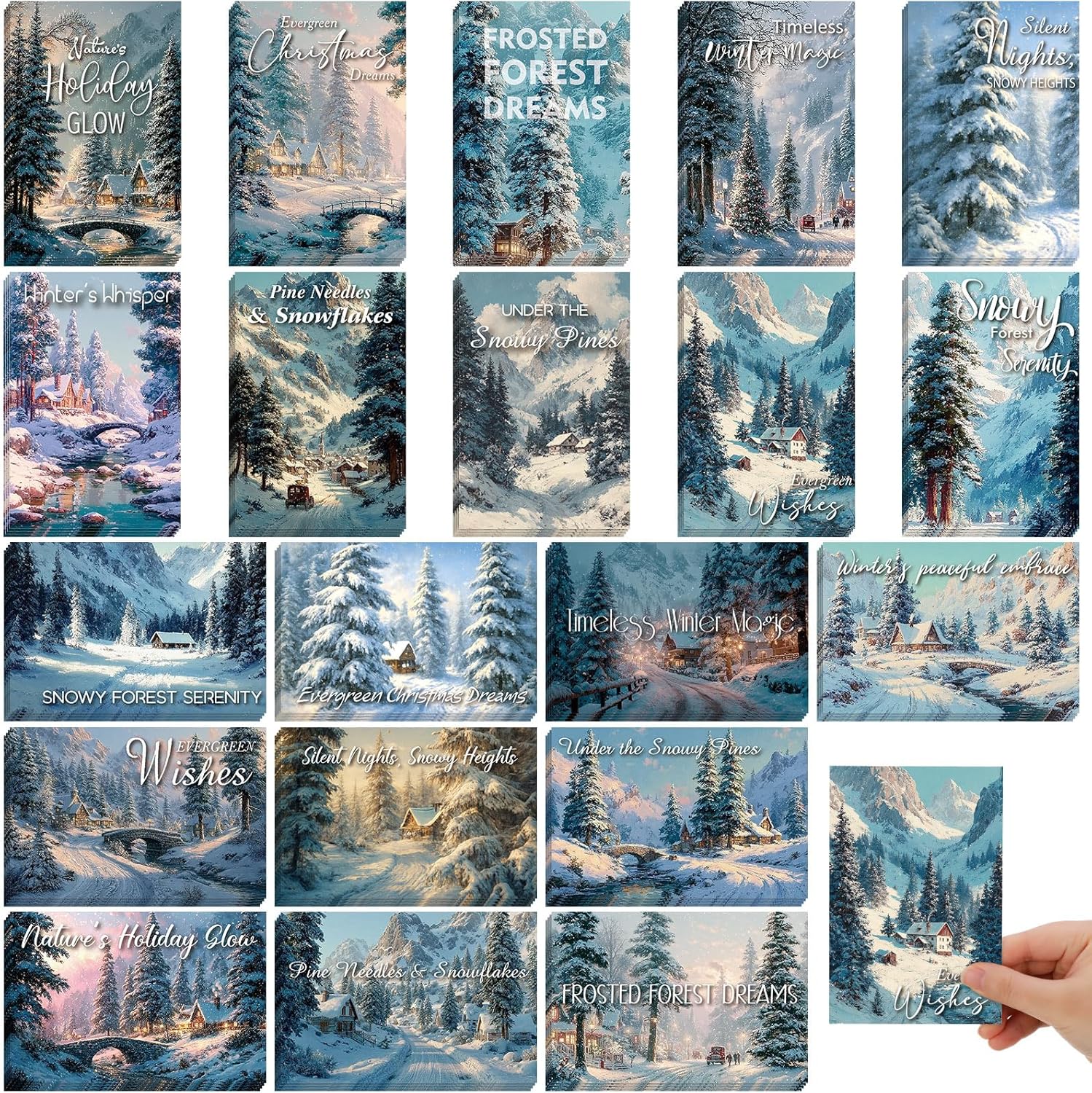 Nuanchu 80 Pcs Vintage Christmas Cards Bulk 4 x 6 Inch City Snow Scene Postcards Retro Winter Blank Greeting Cards for Xmas Holiday Party Home Friends Family
