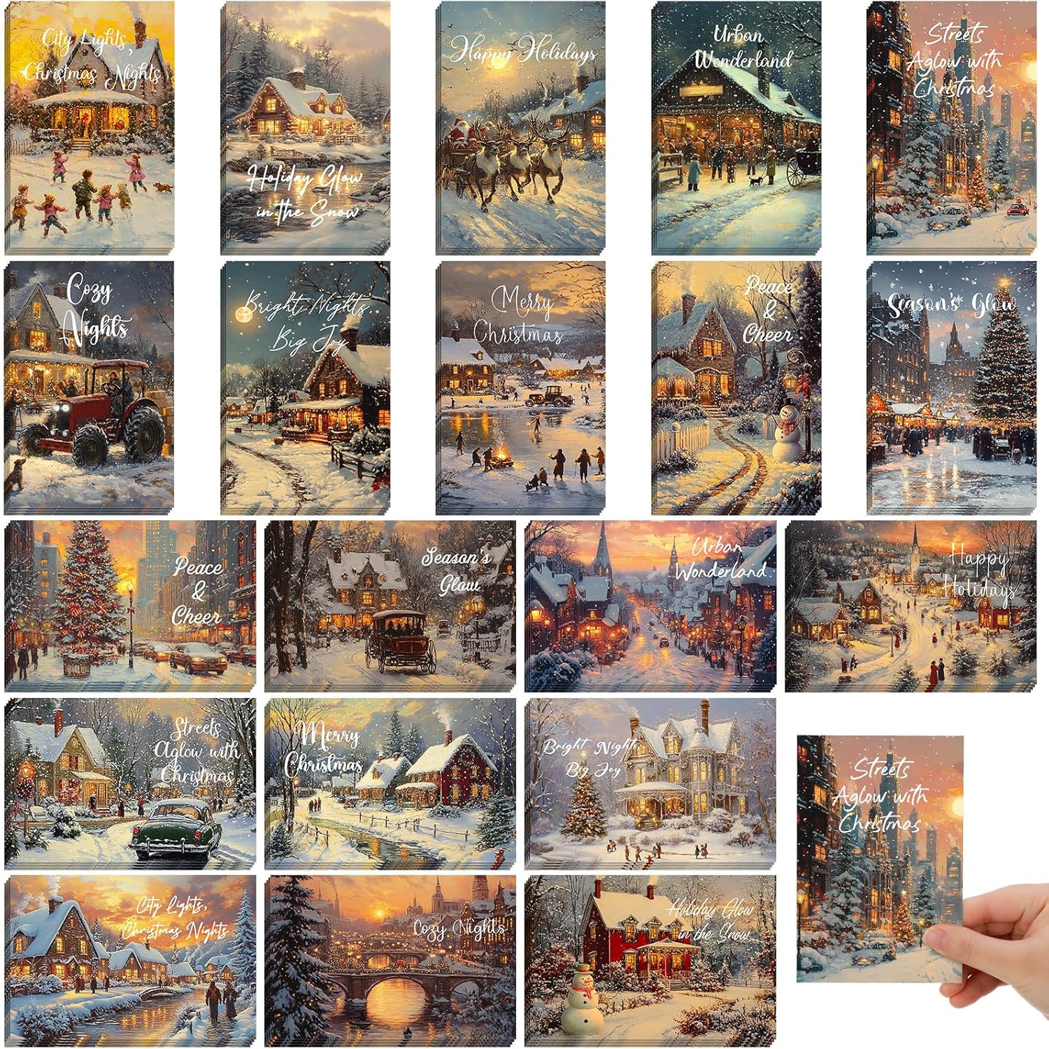 Nuanchu 80 Pcs Vintage Christmas Cards Bulk 4 x 6 Inch City Snow Scene Postcards Retro Winter Blank Greeting Cards for Xmas Holiday Party Home Friends Family