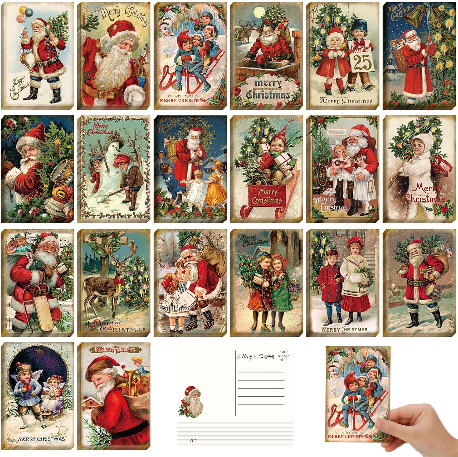 Nuanchu 80 Pcs Vintage Christmas Cards Bulk 4 x 6 Inch City Snow Scene Postcards Retro Winter Blank Greeting Cards for Xmas Holiday Party Home Friends Family