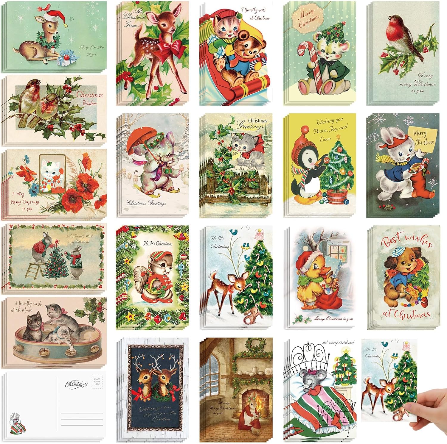 Nuanchu 80 Pcs Vintage Christmas Cards Bulk 4 x 6 Inch City Snow Scene Postcards Retro Winter Blank Greeting Cards for Xmas Holiday Party Home Friends Family