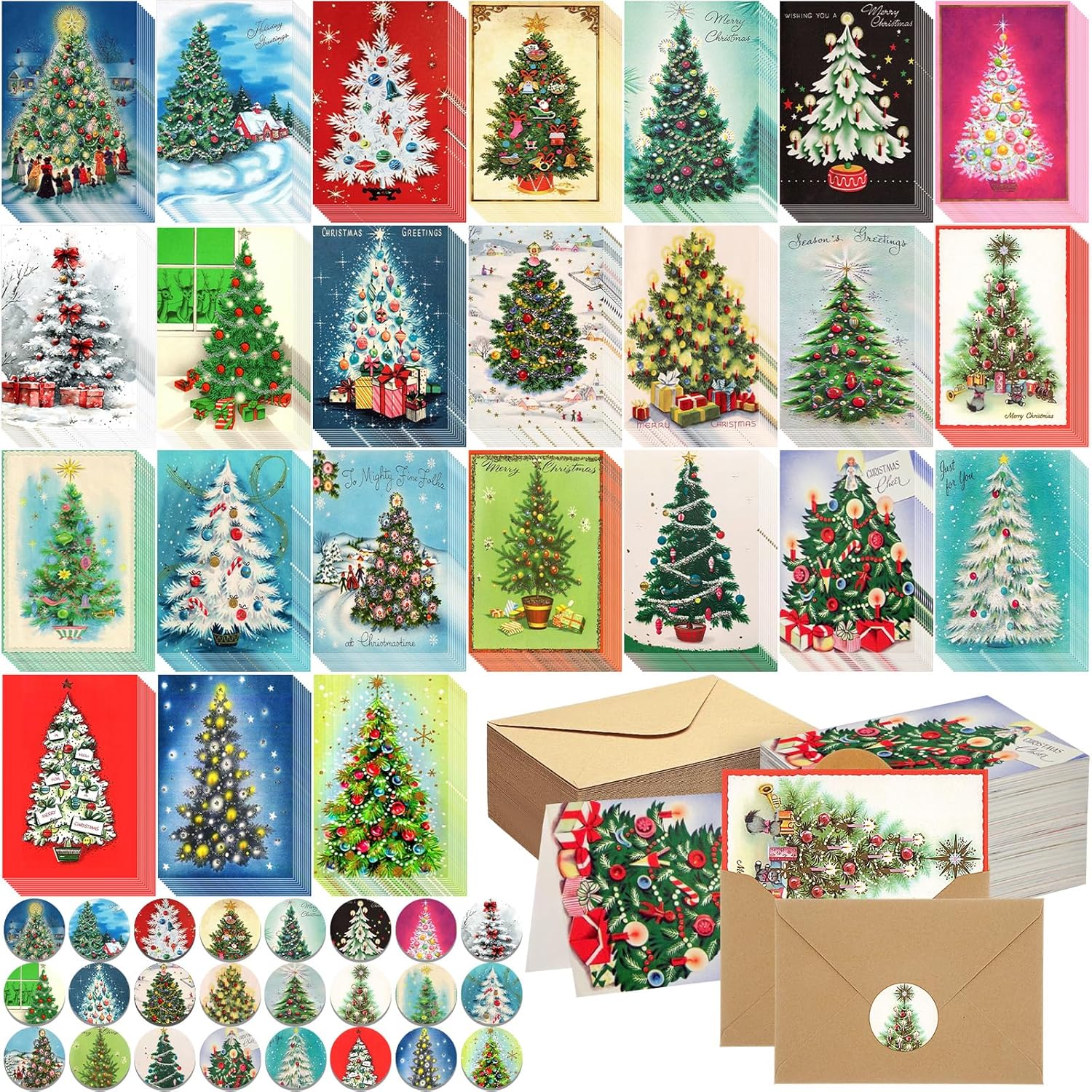 Tenceur 240 Sets Christmas Cards with Envelopes Set Snow Merry Christmas Greeting Cards Bulk Happy Holiday Postcards for Winter Season Gift Xmas New Year Party Favors, 24 Designs